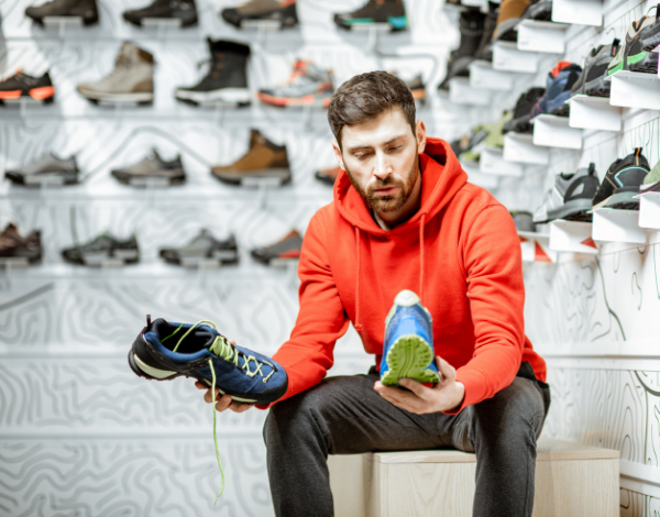 Man Choosing Hiking Shoes in the Shop