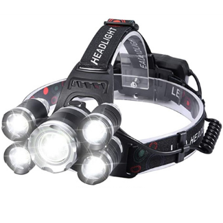 350000LM 5 LED Zoom Hiking Headlamp Head Light Rechargeable Super Bright Q8 