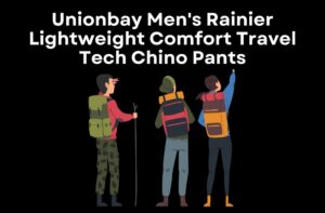 Banner reading Unionbay Men's Rainier Lightweight Comfort Travel Tech Chino Pants