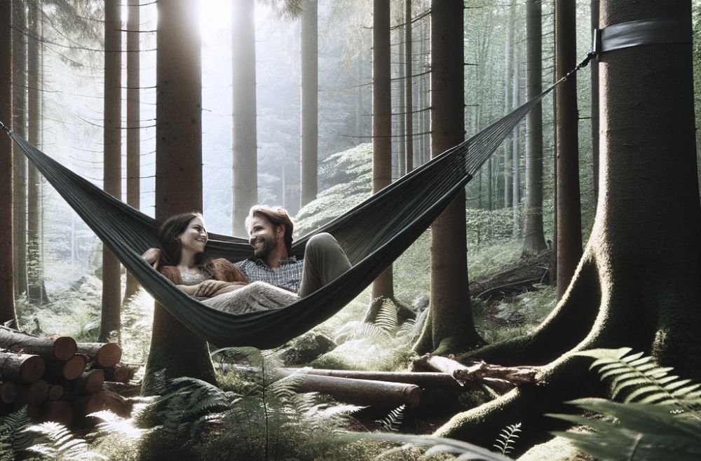 Couple in a 2 person hammock