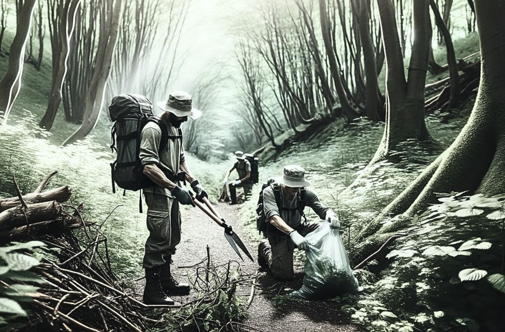 HIkers helping maintain a hiking trail