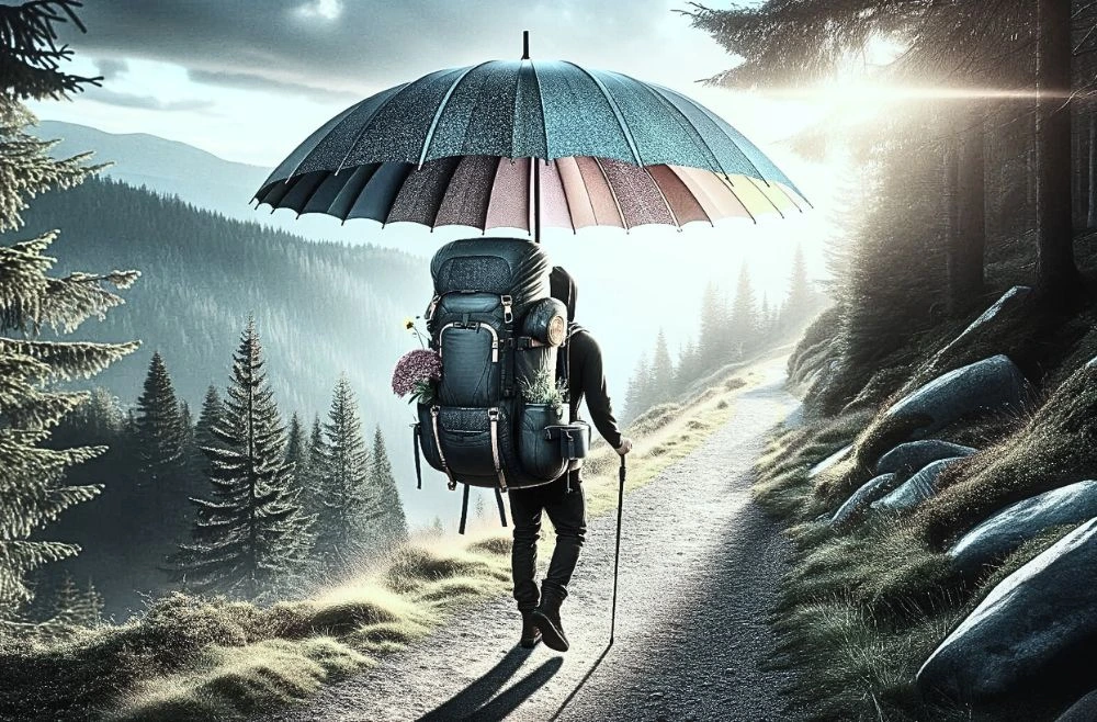 Person Umbrella Backpacking